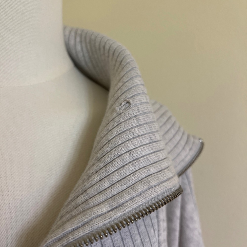 Aerie Womens Quarter Zip Sweatshirt Light Gray Heather Ribbed Trim Size Medium - Picture 7 of 7